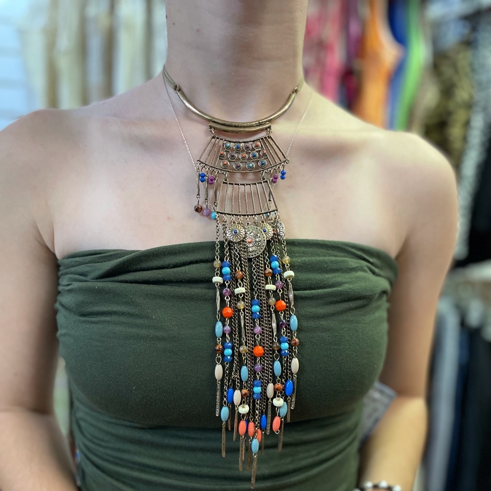 Boho multi stone layered necklace ~ Goldtone NWT